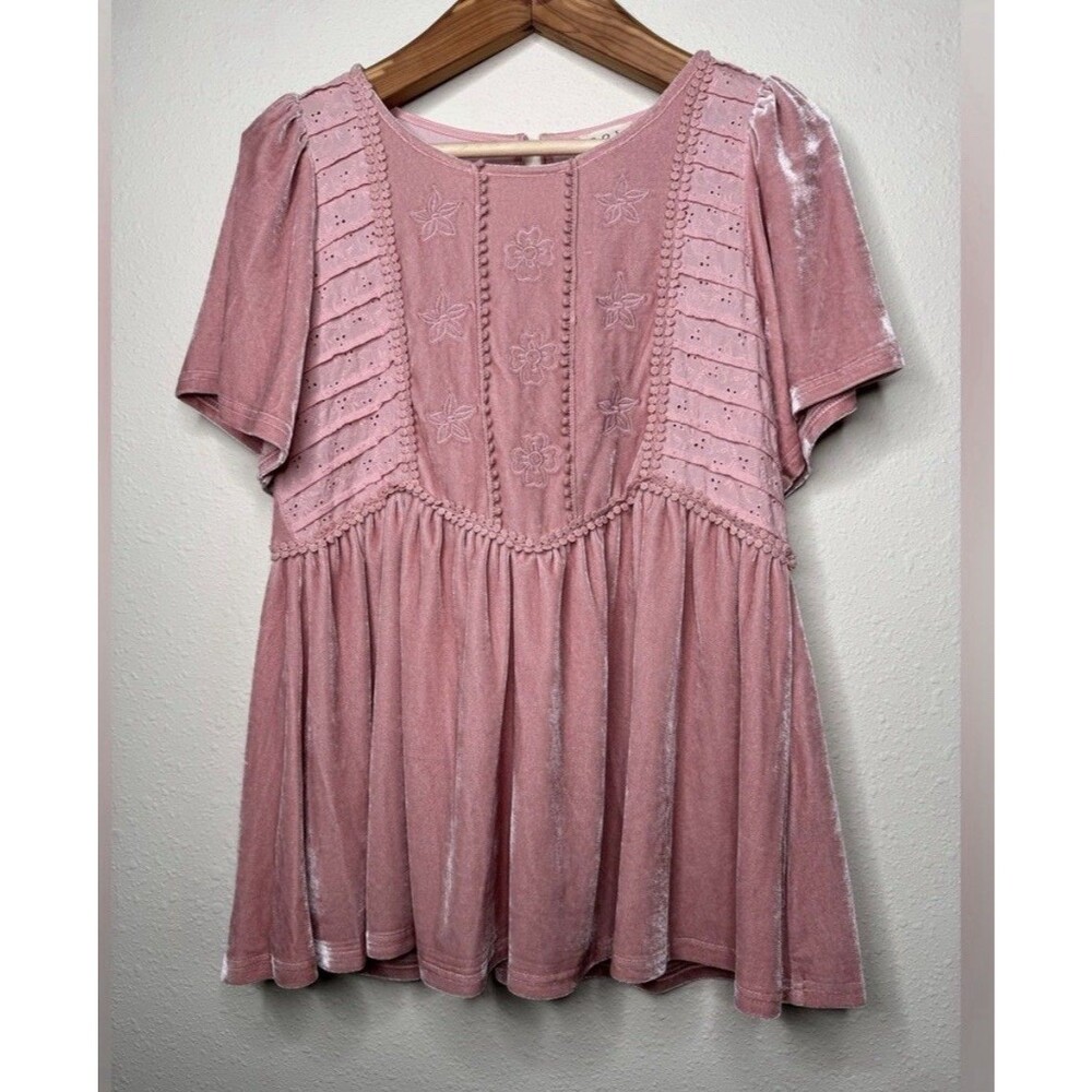 POL Velvet Babydoll Eyelet Top Oversized Small - Picture 2 of 11